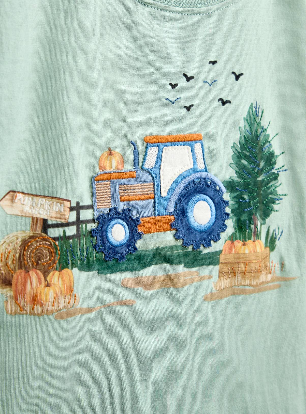 JOJO MAMAN BÉBÉ Painterly Tractor Scene Printed Top Light Green 3-4 Years - Image 3